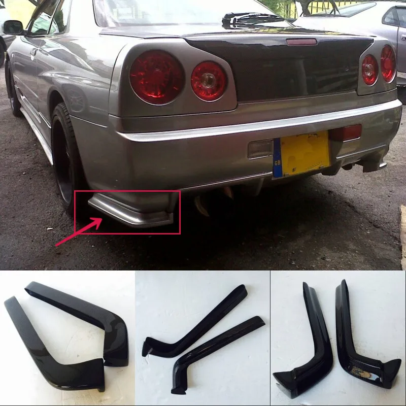 

For Nissan Skyline GTR R34 Carbon Fiber Rear Bumper Spats Extensions Addon Trim