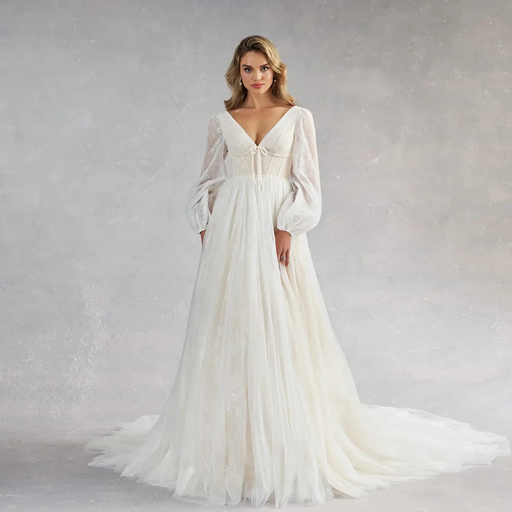 

Modern Strapless Wedding Dresses for Women Full Sleeve Soft Tulle Bridal Gowns with Pleat 2024 Summer Court Train Vestido De New