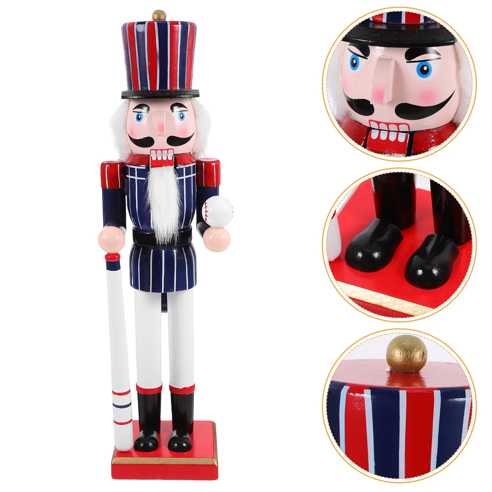 

Baseball Wooden Nutcracker Decoration Hand-Painted Sports Style Festival Party Ornament Desktop Holiday Decor