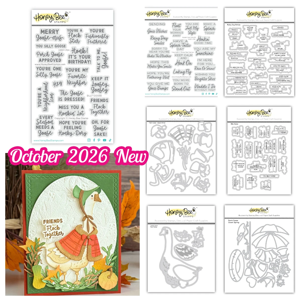 2026, Oktober: Neue, humorvolle Gänse-Motive, „Für immer dankbar“, gerahmt, mit Herbst- und Erntemotiven, Metallstanzformen und Stempel für DIY-Handarbeiten und Scrapbooking.