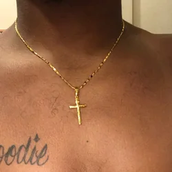 New 24K Gold Necklace Cross Pendant Gold Plated Necklace Men's & Women's Jewelry Gift