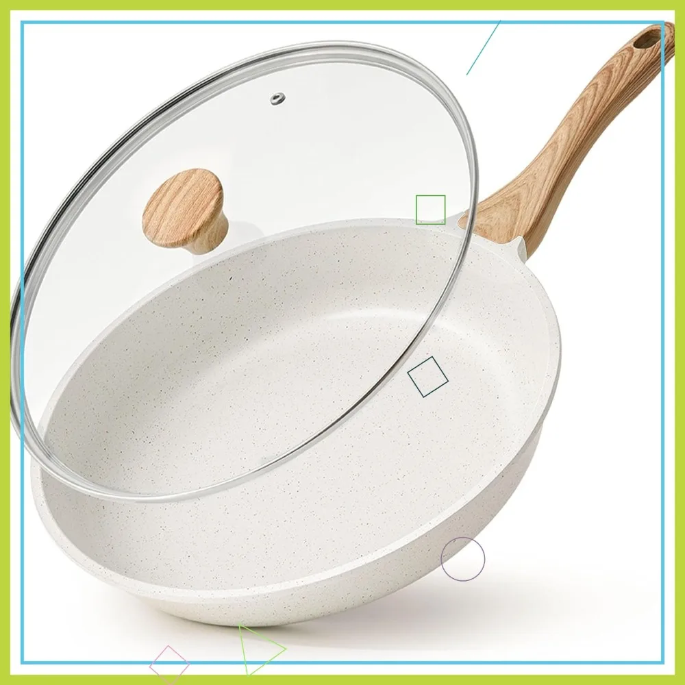 

12.5 Inch Ceramic Nonstick Frying Pan with Lid, Induction Compatible, PFAS/PTFE Free, Healthy Cooking