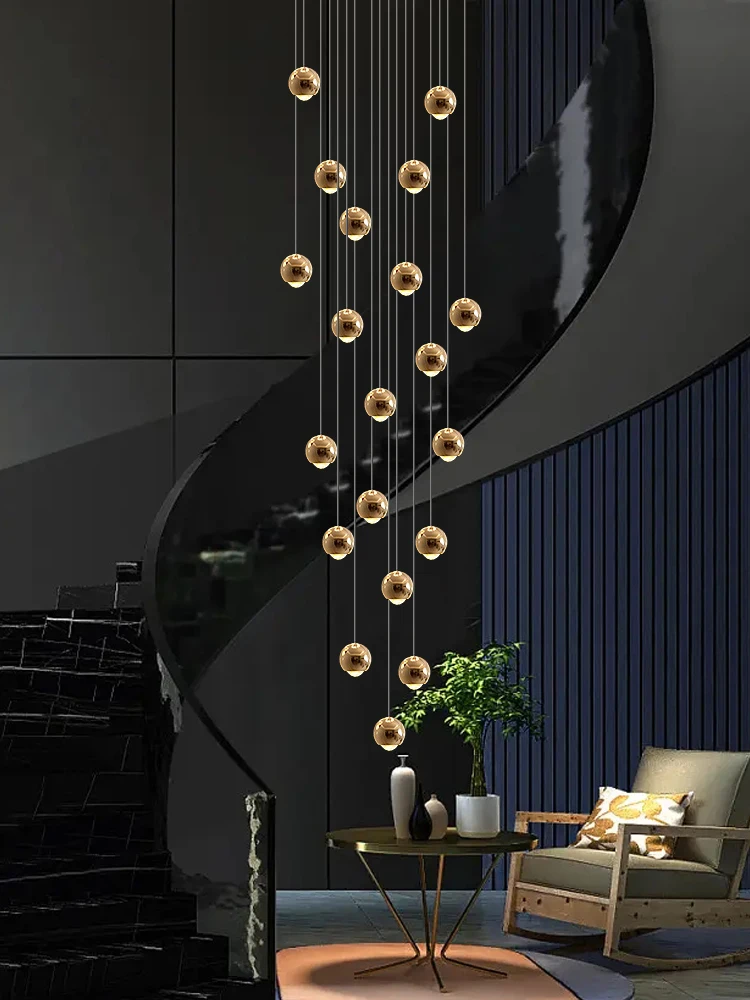 

Modern LED Staircase Pendant Light Hanging Living Room Spherical Ceiling Light Designer Bedroom Pendent Lamp Indoor Lighting