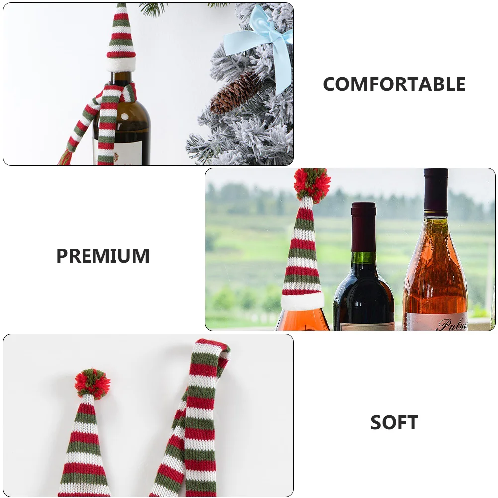 

3 Sets Wine Bottle Cover Christmas Dinner Table Decor Scarf Hat Accessory Cap Sweater