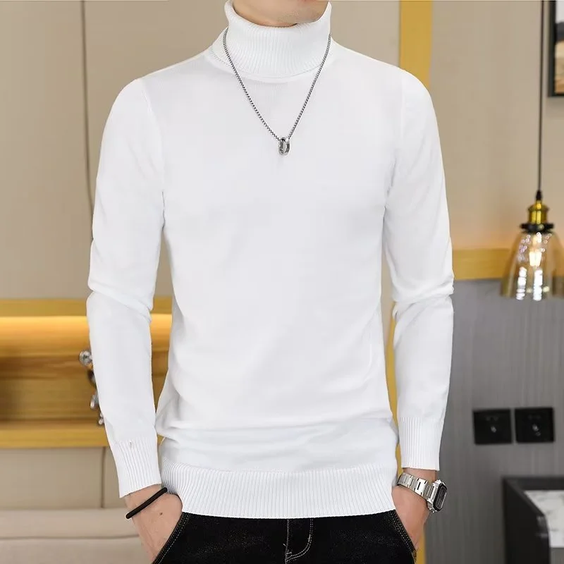 Men\'s Turtleneck Black and White Long Sleeve Knit Sweater