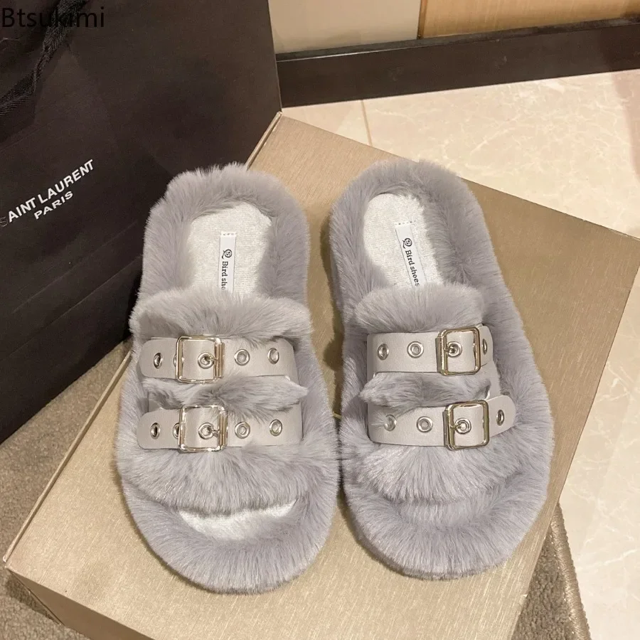 New 2024 Women's Thick Bottom Warm Fur Slippers Shoes Fashion Indoor Home Warm Cute Cotton Slippers Comfortable Open Toe Shoes