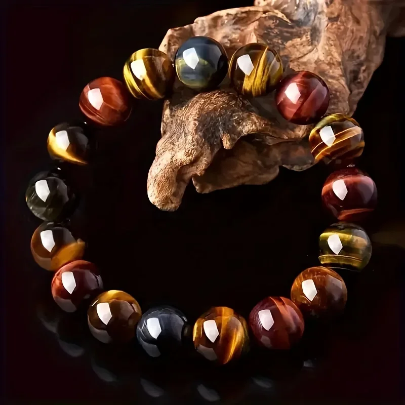 1 pza.s10mm Pulsera ojo de tigre natural grande, pulsera cuentas cubo piedra ojo de tigre colorida para hombre, pulsera