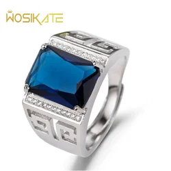WOSIKATE Trendy Sapphire 925 Sterling Silver Wedding Jewelry Open Ring For Men Engagement Party Gift Business Ring Wholesale