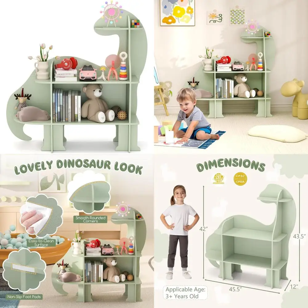 

Трехуровневая деревянная книжная полка для детей, органайзер для хранения, идеально подходит для дошкольных учреждений, игровых комнат, детских садов, зеленого цвета