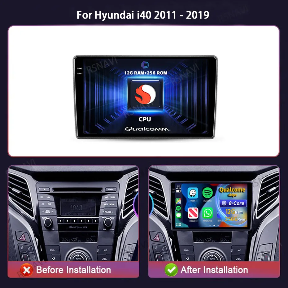 Android 16 Car Radio For Hyundai i40 2011 2012 - 2019 Carplay Auto Multimedia Player GPS Video Head Unit 2 Din Navigation Stereo