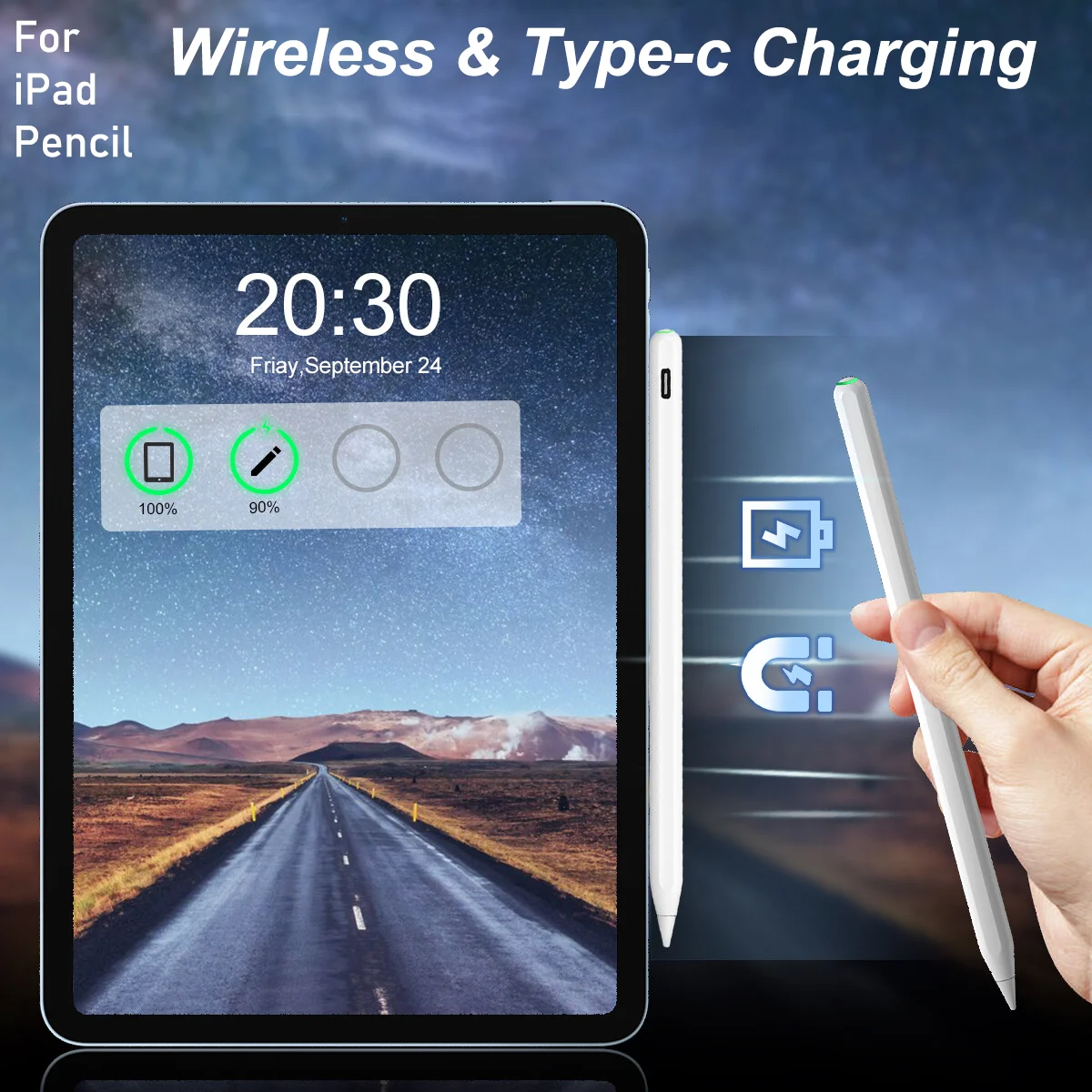 

Stylus Pen For Apple Pencil Wireless&Type-C Charging Palm Rejection Touch Pencil for iPad Air 4 5 Pro 11 12.9 Mini 6 Accessories