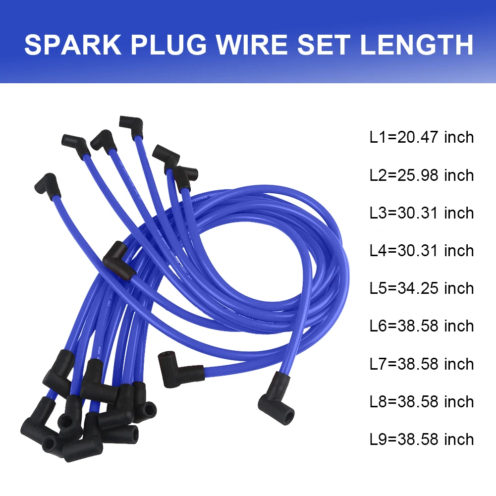 10.5mm Spark Plug Wires for Chevy 350 400 327 307 383 SBC 454 366 396 402 409 427 496 502 572 632 BBC V8 Ignition Wires Blue