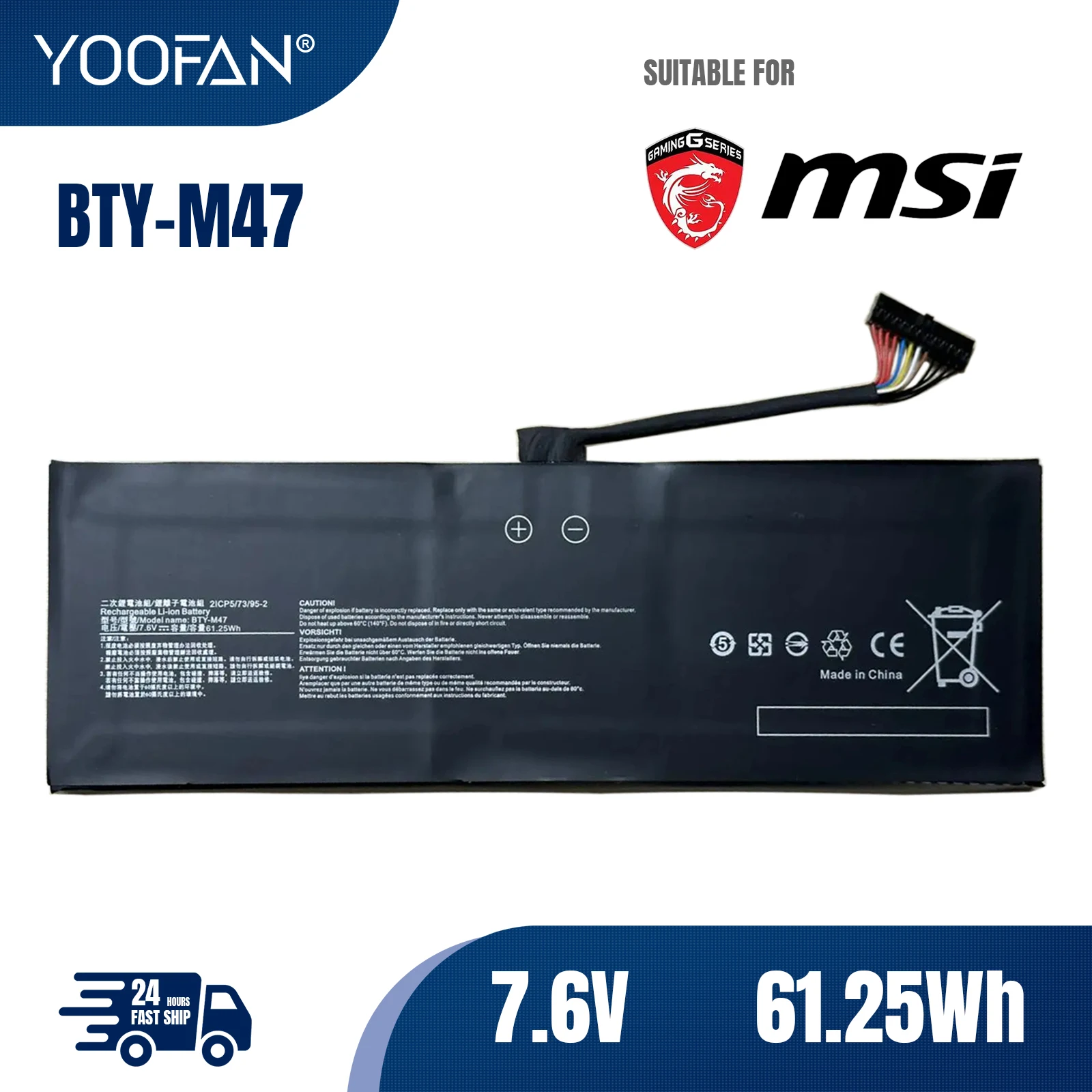 Imagem -01 - Bateria Portátil para Msi Gs40 Gs43 Gs43vr 6re Gs40 6qe 2icp5 73 952 Ms14a3 Ms-14a1 7.6v 8060mah Yoofan-bty-m47 bateria portatil para msi gs40 gs43 gs43vr 6re gs40 6qe 2icp5 73 952 ms14a3 ms 14a1 76v 8060mah yoofan bty m47 01