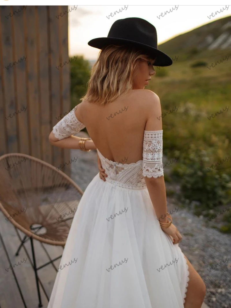 Elegant Vintage Wedding Dresses For Women 2024 BOHO Bridal Gowns Without Sleeves Chiffon Robes Lace Appliques Vestidos De Novia