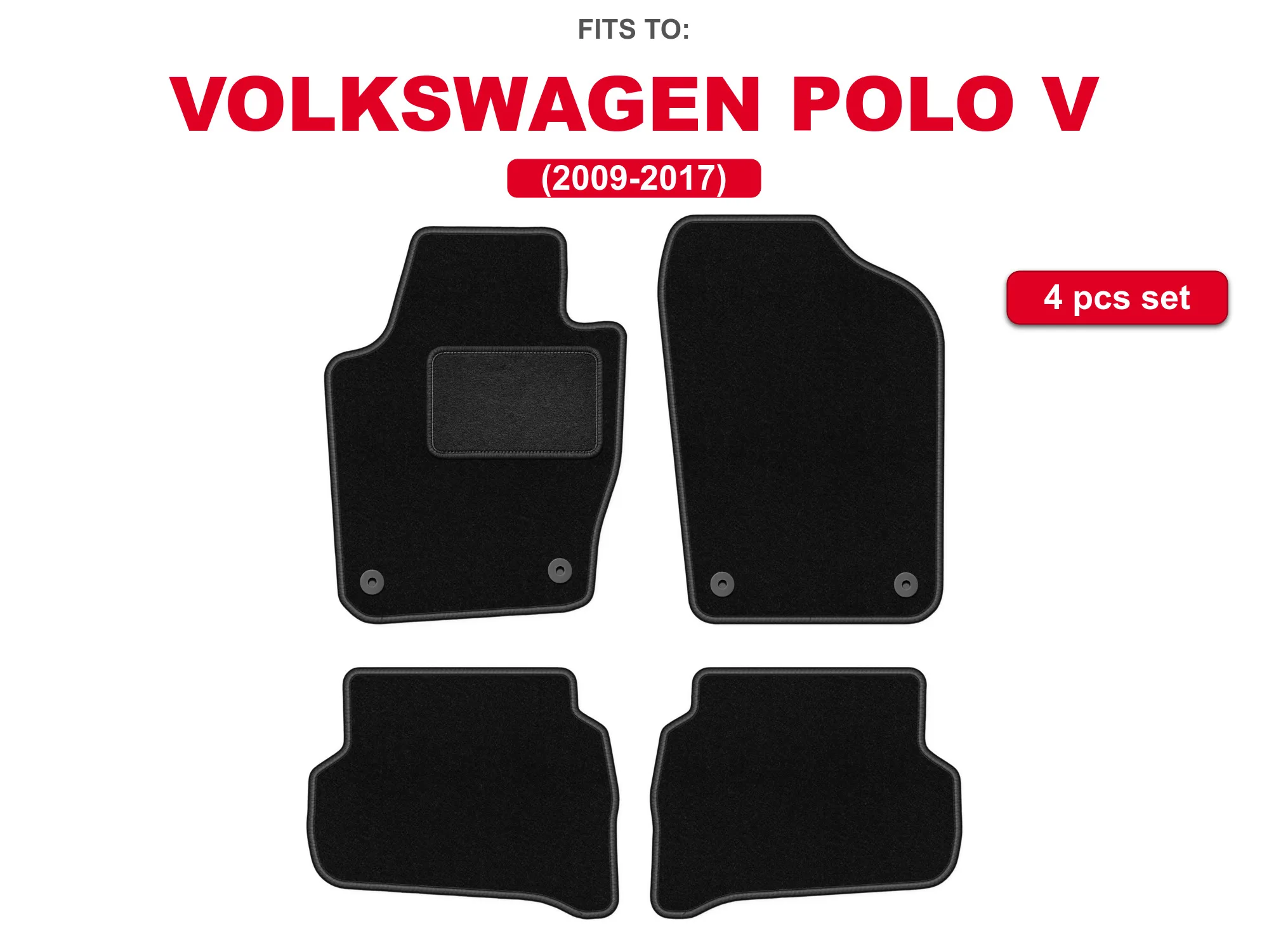 Auto velour matten voor: Seat Ibiza IV 6J 2008-2017 zwarte auto passende automattenset