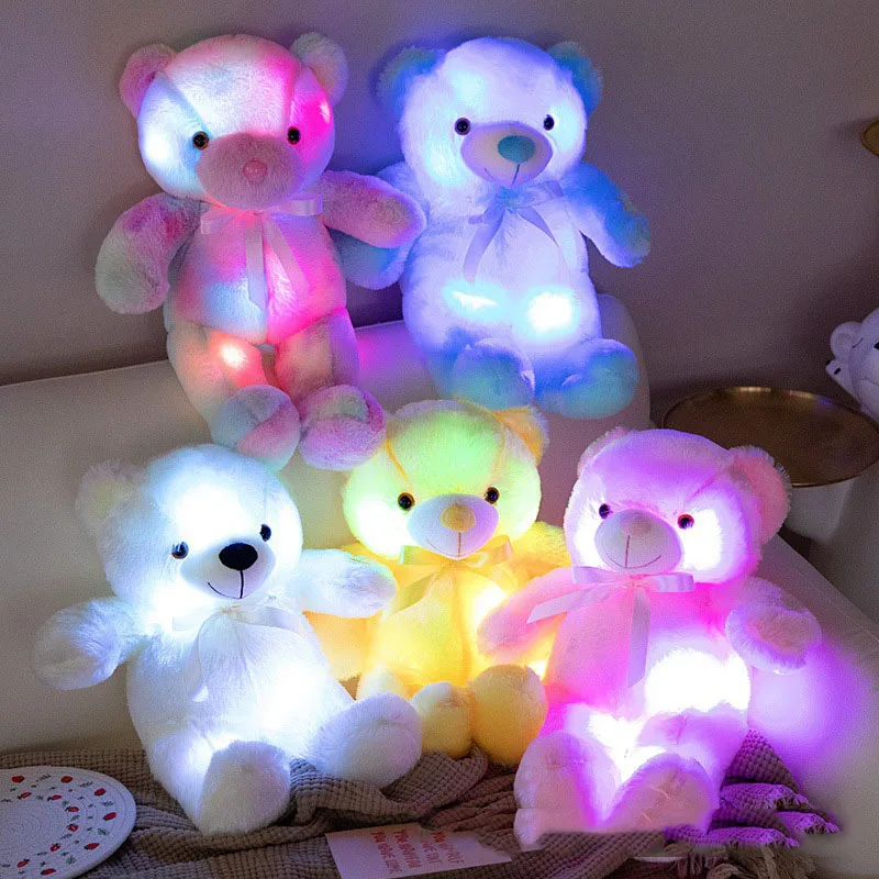 ตุ๊กตาหมีเรืองแสง LED ตุ๊กตาหนานุ่มสุดสร้างสรรค์สำหรับเด็ก30-50cmLuminous ตุ๊กตาหมีเท็ดดี้แบร์เรืองแสงสีชมพู