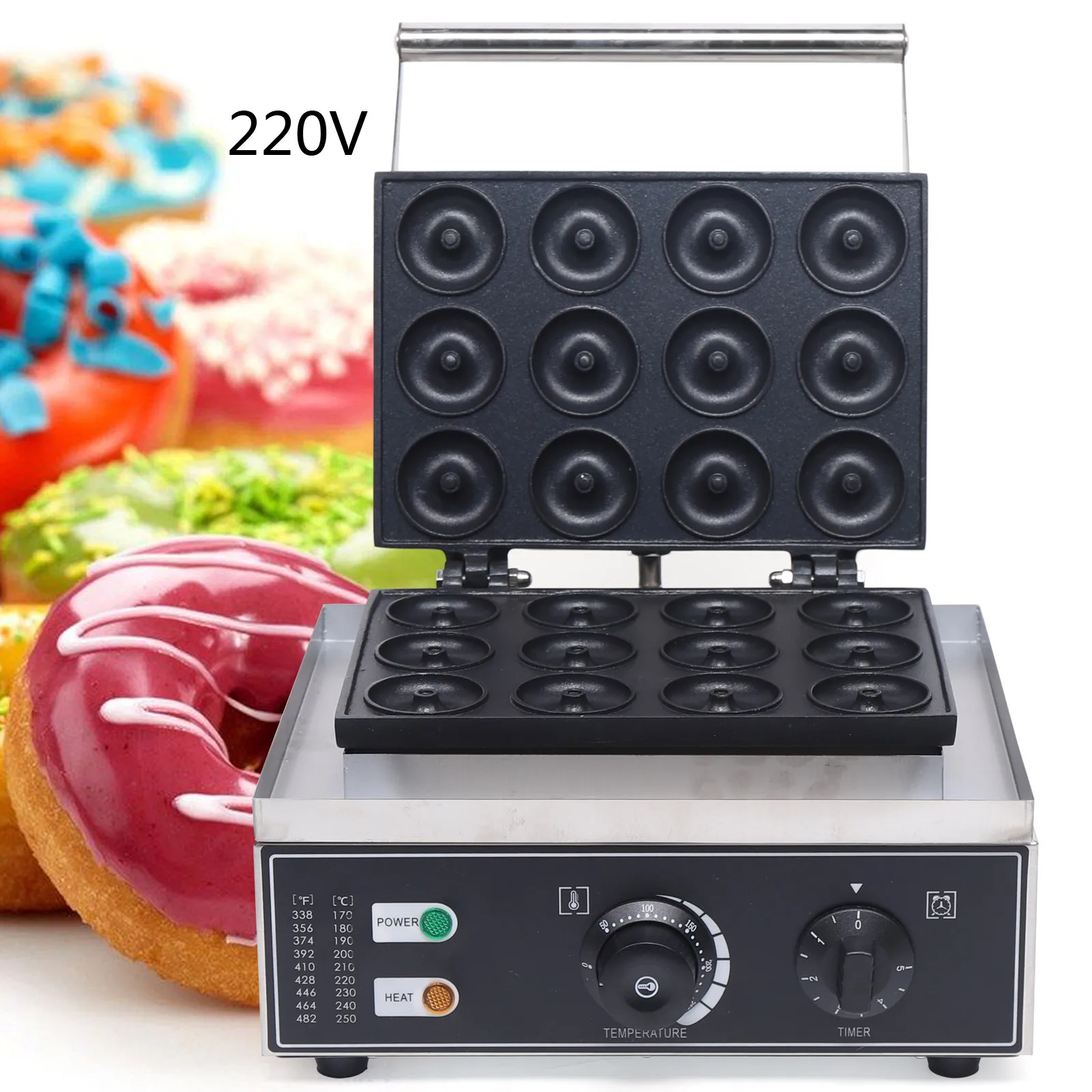 220v Commercial Use Nonstick  Electric 12pcs 9cm Doughnut Baker Maker Machine