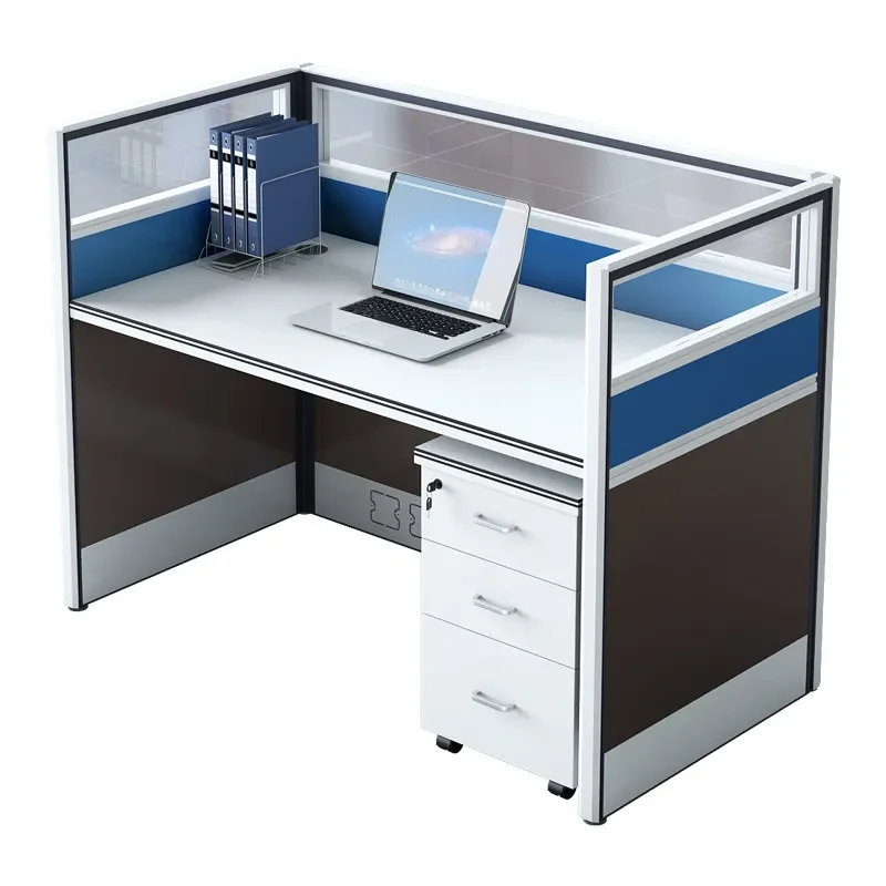 4 Person Office Desk Modern Staff Workstation Combo Double Side by Side Computer Table for 2 Employees Open Plan