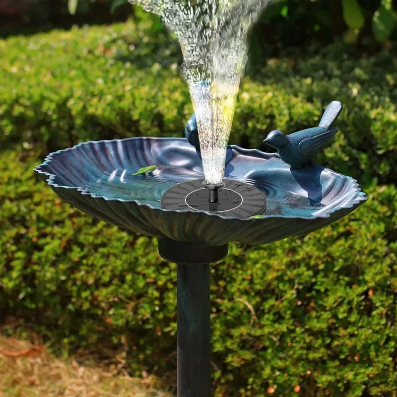 Water Fountain and Birdbath Solar Powered Polyresin Vintage Bronze Green Outdoor Pond Fountain Combo Set Freestanding Bird