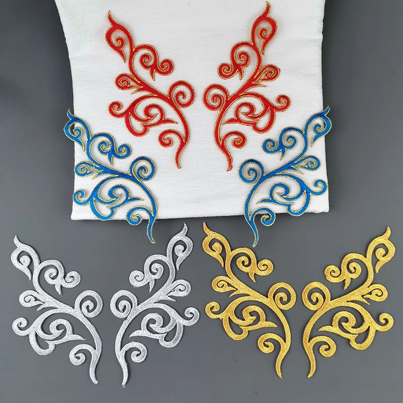 1 para naprasowanki złote naszywki haftowane kwiaty do wykończeń kostiumów Cosplay 17*9CM