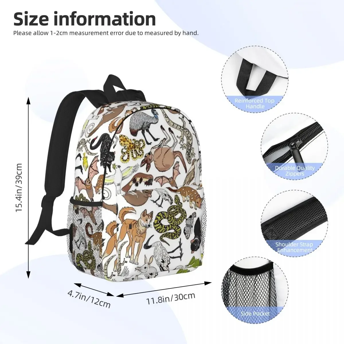 Fauna Australiana Scatter - White Backpacks Boys Girls Bookbag Casual Children School Bags Travel Rucksack Shoulder Bag