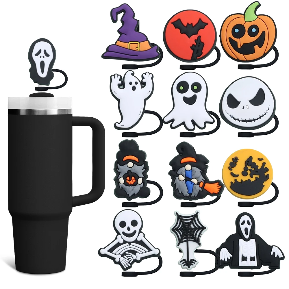 

Halloween Ghost Pumpkin Straw Cover Cap 8-10MM Eco-friendly Straw Plug Splash Proof Drinking Cup Charms Pendent Home Party Gift