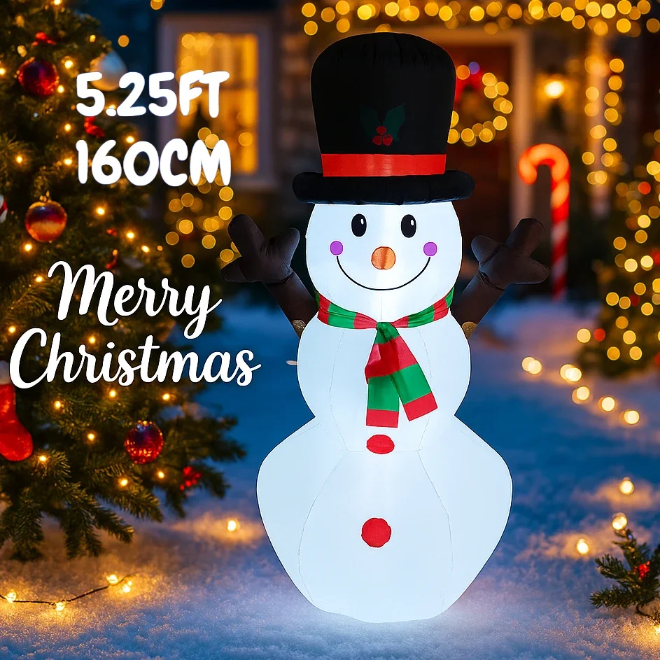 Chapéu de brinquedo inflável de 5,25 pés, boneco de neve, decorações de natal para quintal com luzes led, fornecimento de natal, ornamento para casa, presente festivo de feriado