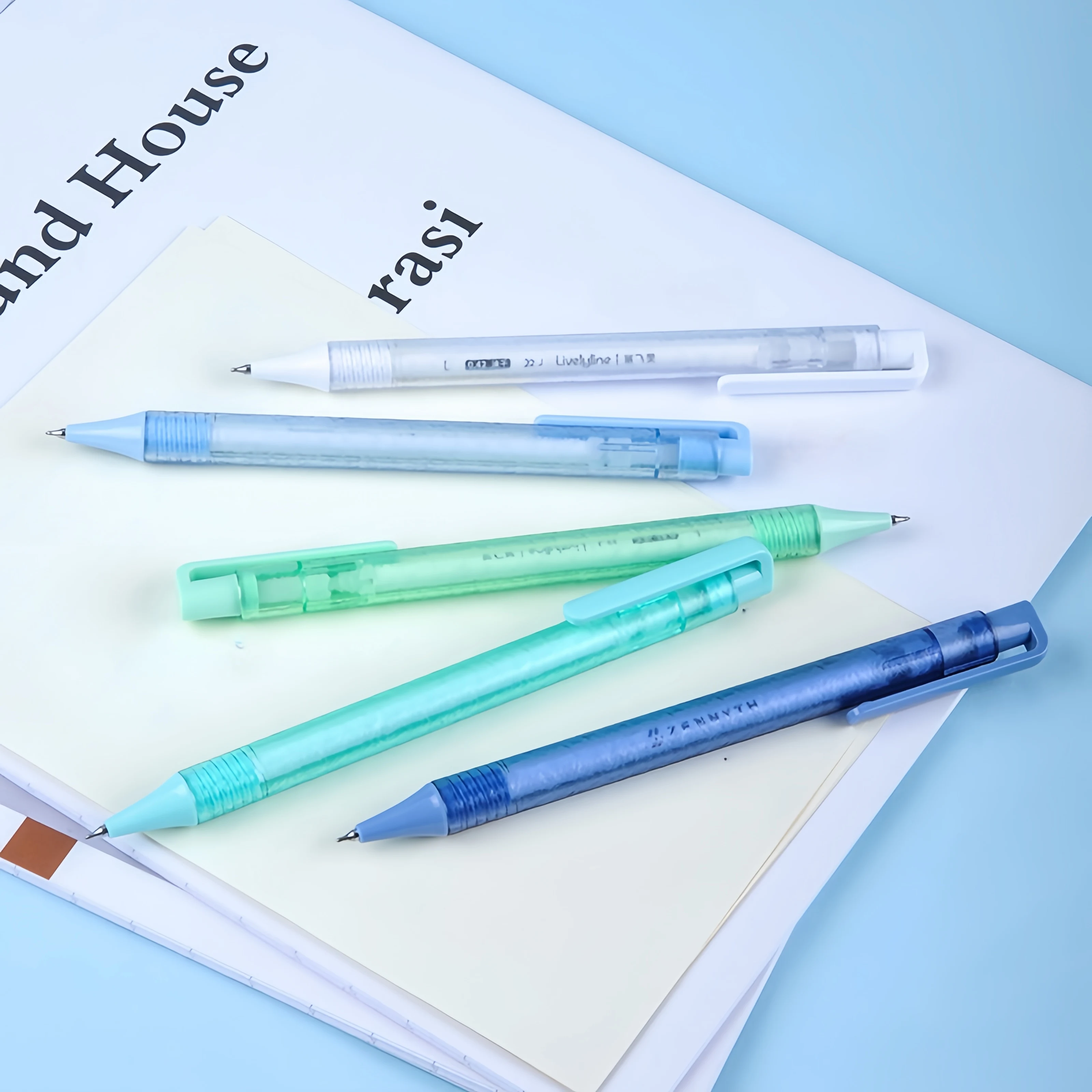 Set of 5 blue ocean gel pens, quick - drying, frosted texture, leak - proof, for campus & office.