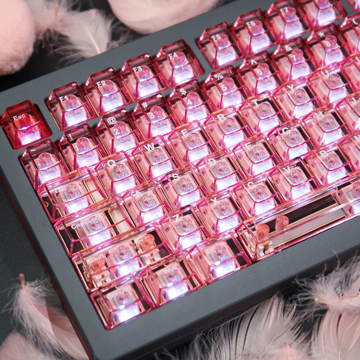 

Agate Pink Transparent Keycap Cherry Profile PC Custom Keyboard Cap For 60% 70% 80% 100% Gaming Mechanical Keyboard Rainy75