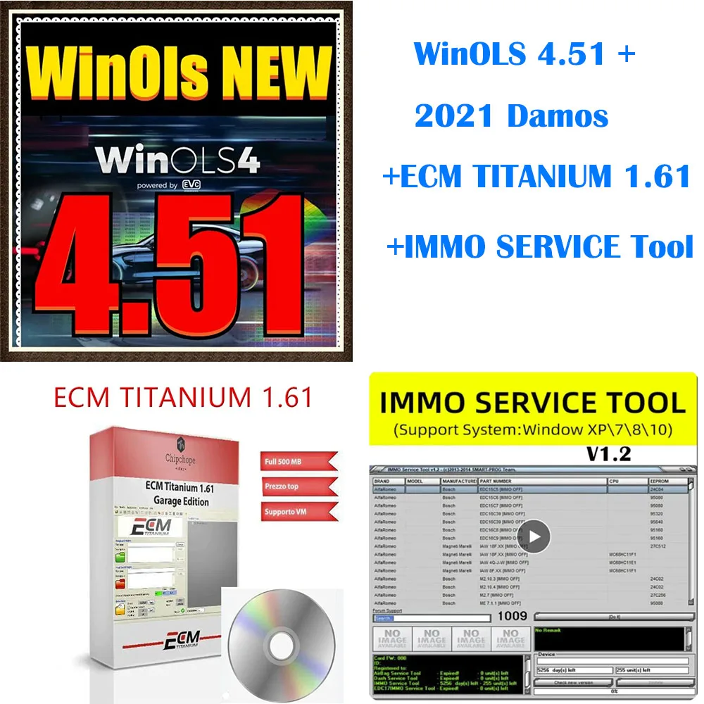 

Newest WinOLS 4.51 With Plugins Vmwar +2021 Damos +ECM TITANIUM+ IMMO SERVICE Tool+ ECU Remapping lessons + Video Guide Car Soft