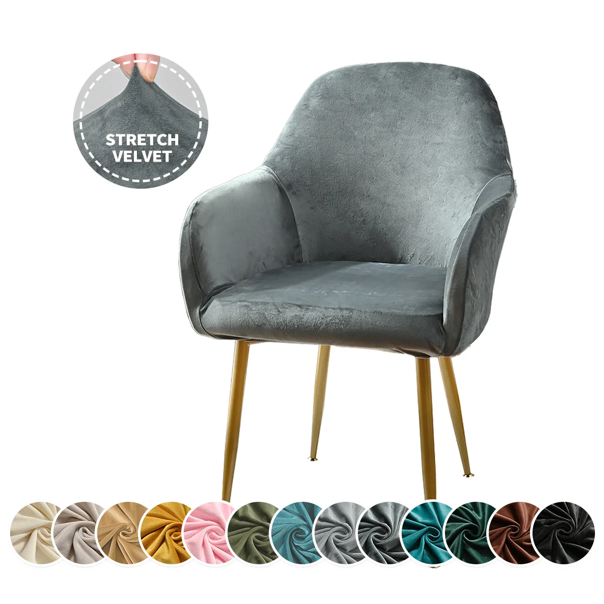 1pc Solid Silver Fox Plush Chair Cover, Warm Elastic Armrest Chair Covers for Hotel Banquet, Restaurant, Winter Dustproof Covers
