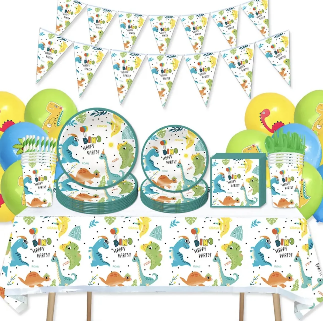 

Cartoon Dinosaur Birthday Party Decorative Supplies Baby Shower Disposable Cup and Plate Set Background Screen Shooting Supplies