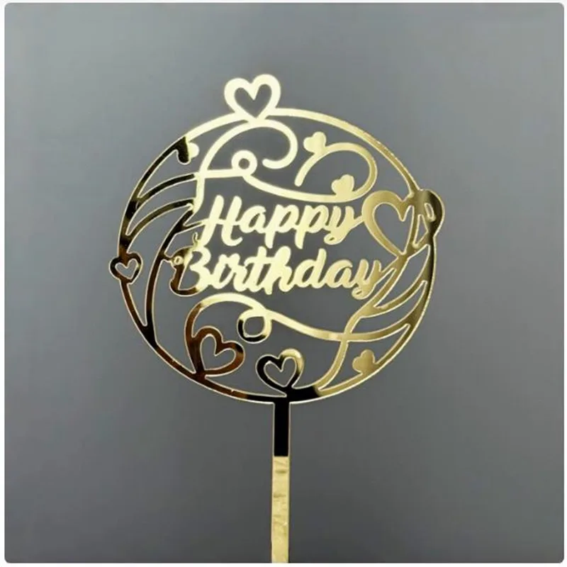 Neuer Einfacher Happy Birthday Cake Topper Dekoration Gold Acryl Kuchenflagge für Geburtstagsparty Kuchendekoration Süße Dessert-Verzierung – Detail 13