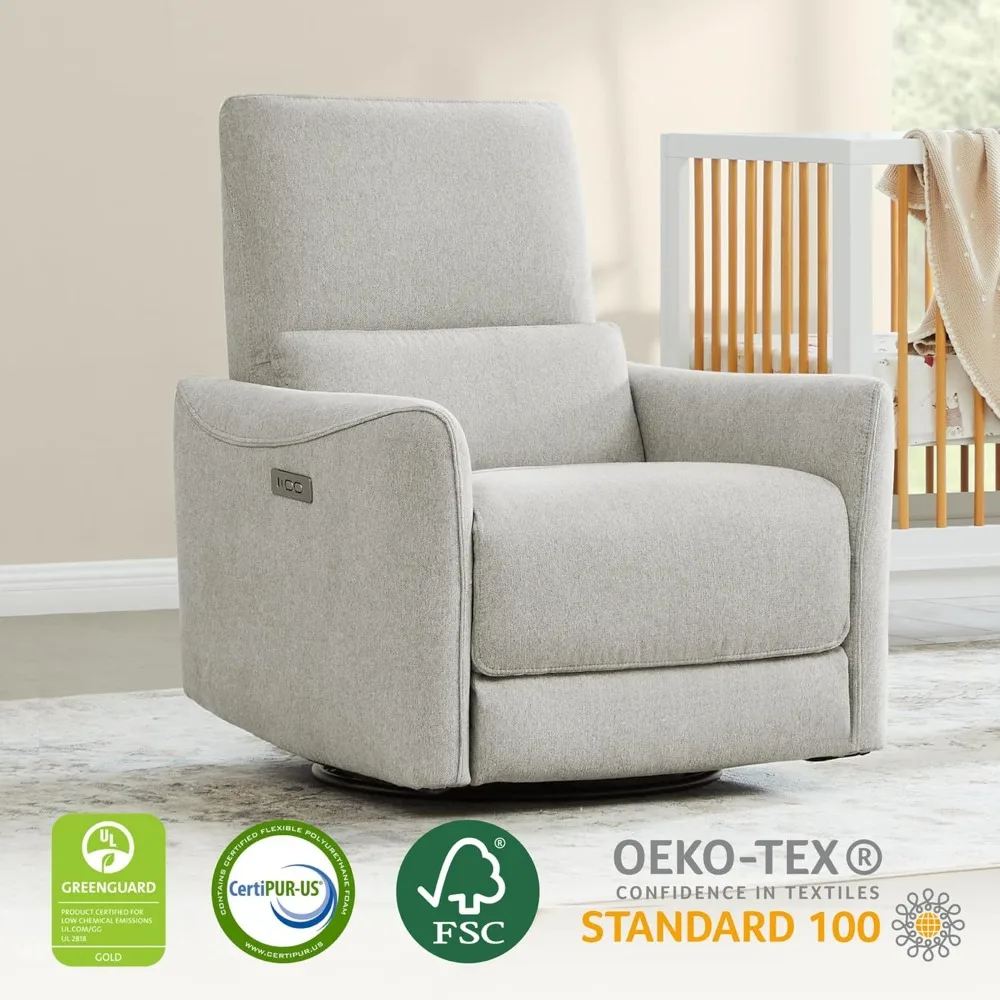 

Power Recliner Chair Swivel Glider, FSC Certified Fabric Living Room Nursery Reclining Sofa Chair with Lumbar Support,