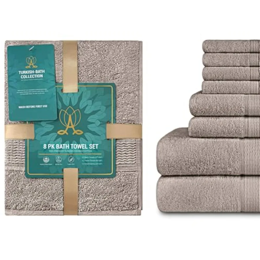 

Towels 8 Pcs Premium Towel Set 2 Bath 2 Hand and 4 Washcloths 100% Ring Spun Cotton Highly Absorbent Towels for Bathroom Sports