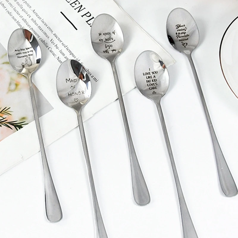 2024 Valentines Day Gift Stainless Steel Spoon Anniversary Gift for Girlfriend Boyfriend Good Morning Handsome Beautiful Present