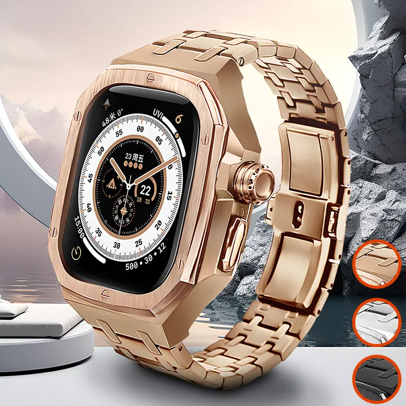 Stainless Steel Strap+Case for Apple Watch Ultra 3/2/1 49MM Luxury Modification Mod Kit for IWatch Ultra 3 2 1 49mm Accessories