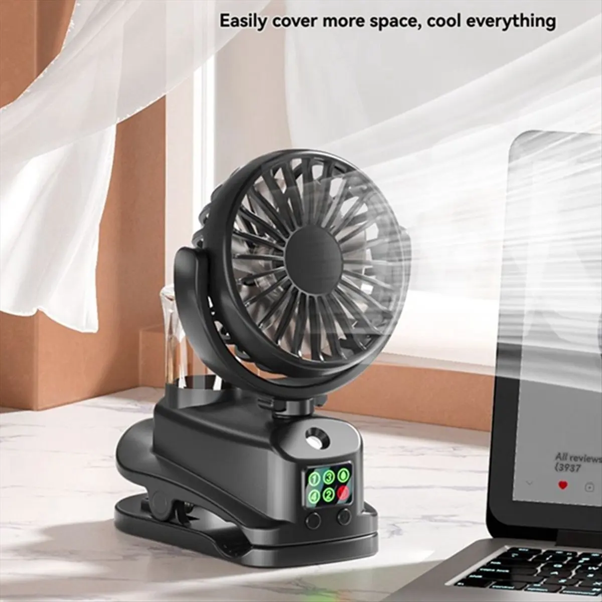 popop Four Speed Sprays Fan with Charging Capability, Mini Fan with Pedestal Clip, Suitable for Home and Office Use, Compact,B
