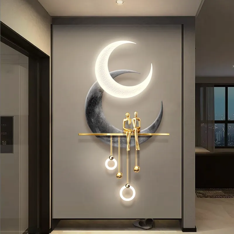 High-End Luxury 3D Crystal Inlaid LED Moon Luminous Mural Wall Lamp - Entrance/Hallway/Corridor End Remote Dimmable Hanging Art