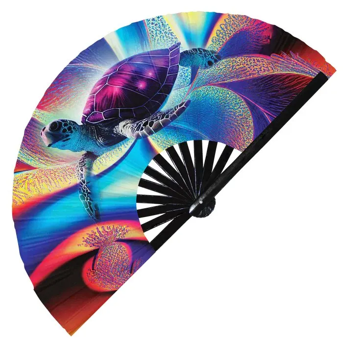 Ocean Sea Turtle Hand Fan Foldable for Women/Men/Drag Queen,Clack Festival Folding Hand Fan for Music Festival,Party,Performance