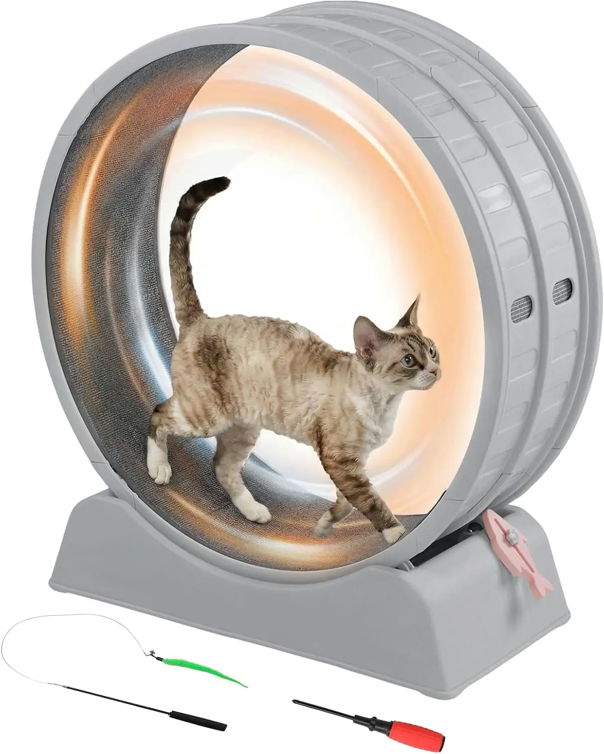 31.5" Cat Exercise Wheel for Indoor Cats, Detachable Carpet & Lock, Helps Weight Loss, Easy Assembly (Gray)