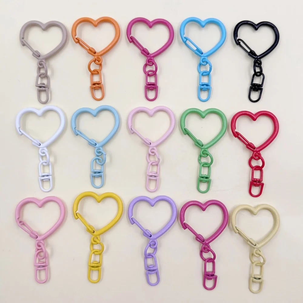 2-10pcs Colored Heart Keychain Hook Jewelry Buckle Metal Doll Key Chains Snap Clasp Decorative Bag Pendant Diy Accessories