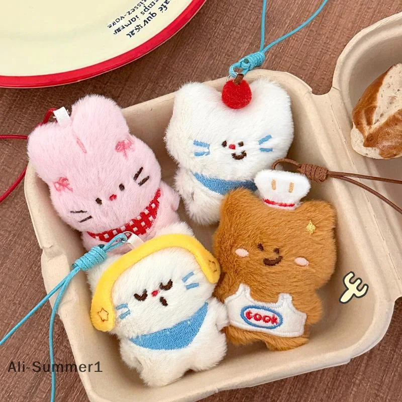 الكرتون أفخم الأرنب الدب القط المفاتيح لطيف الحيوان حقيبة قلادة الديكور سيارة كيرينغ اكسسوارات للنساء الأزواج Kawaii هدية