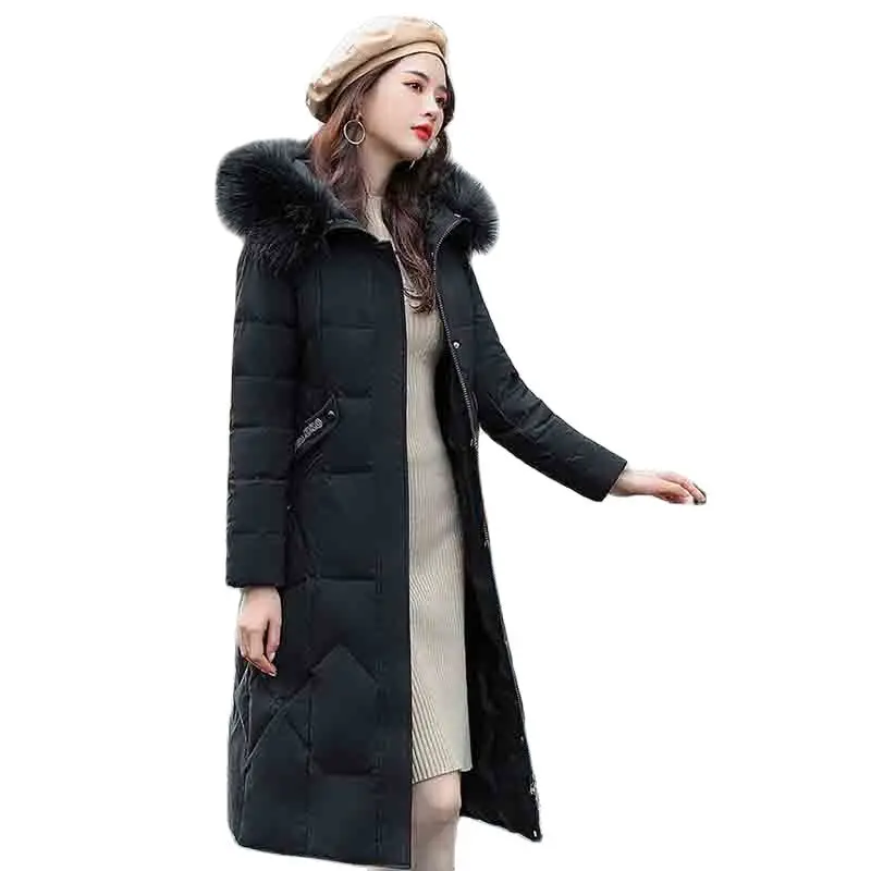

Winter 2022 New Fashion Down Cotton Women's Style Korean Version Slim Hat Over The Knee Loose Warm Cotton-padded