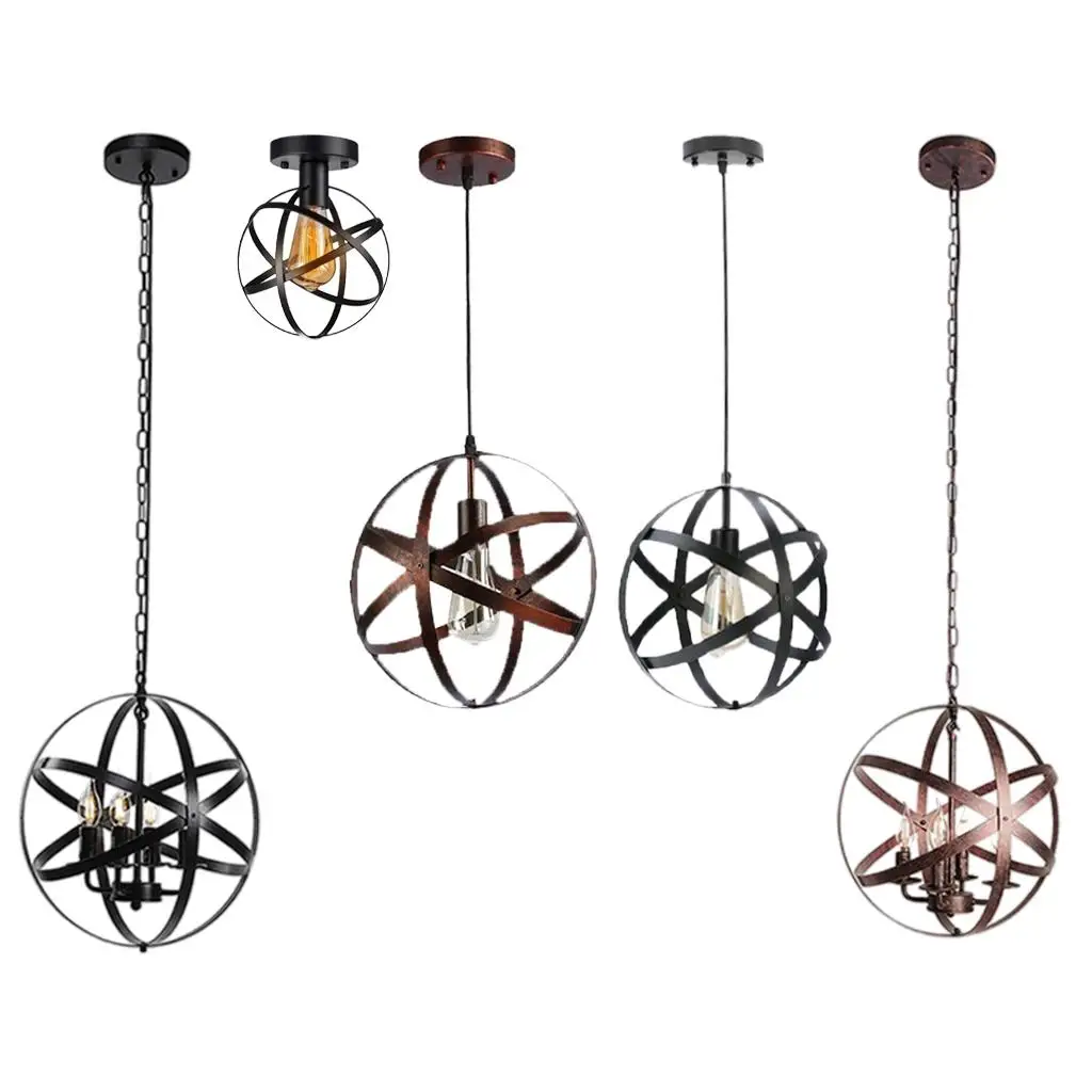 

Vintage Spherical Ceiling Lamp with Rustic Metal Cage Pendant for Kitchen Island Entrance Hallway Decoration