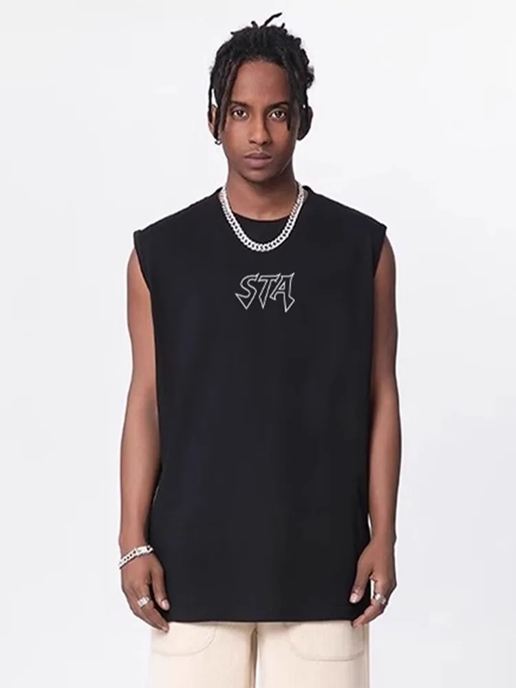 

Мужская летняя футболка-безрукавка STA Gothic Letter, модная, брендовая, из плотного чистого хлопка, спортивного кроя, для баскетбола, ультралегкая...