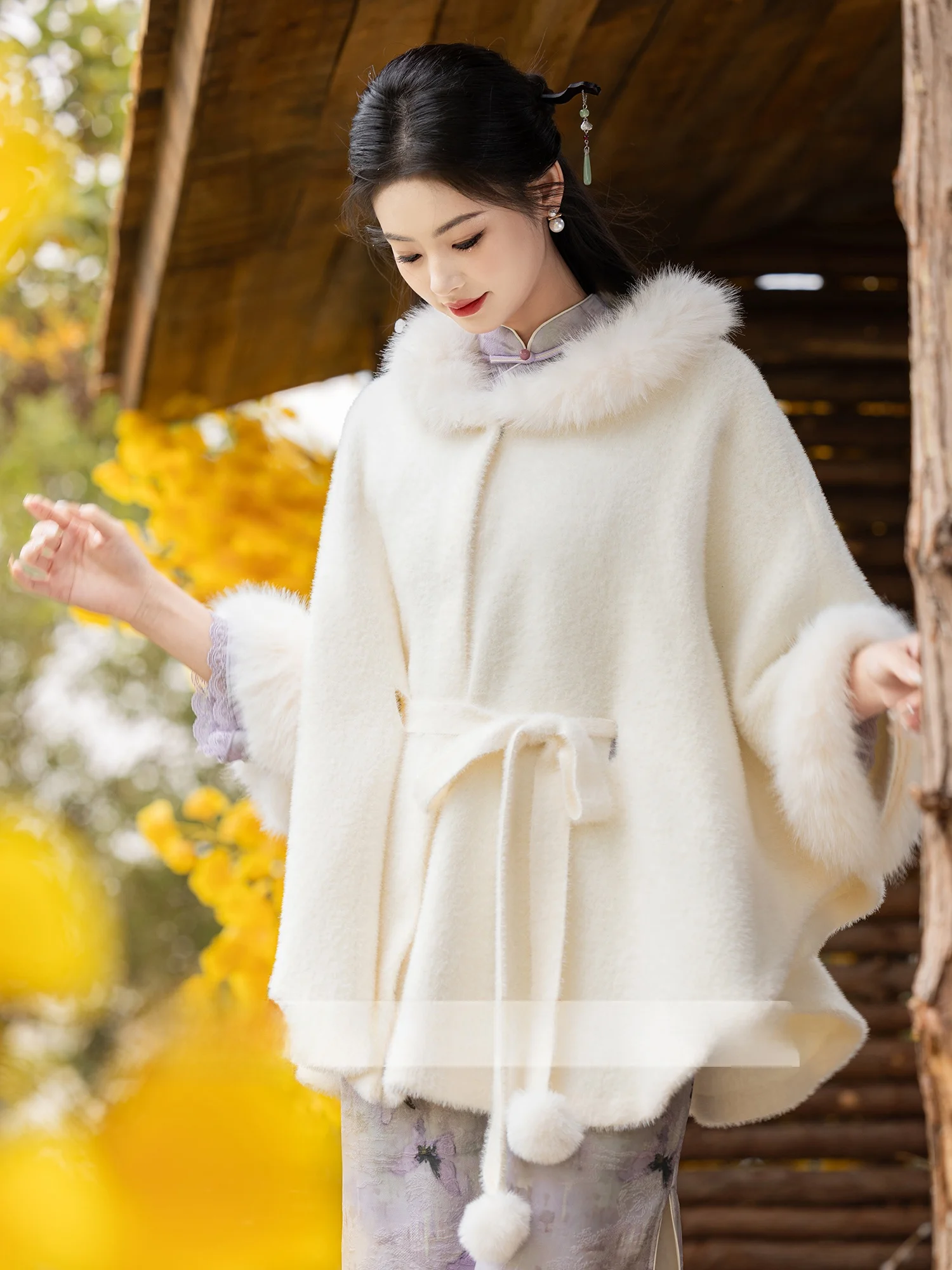 

Женское модное утепленное пальто-накидка Ele Long Sve Flag Robe из смесовой ткани (полиэстер/спандекс) для повседневной носки