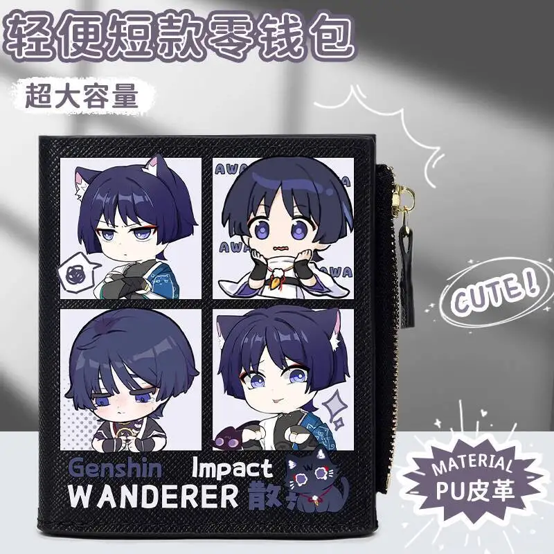 Genshin Impact Children's Wallet Scaramouche Hu Tao Klee Elementary School Students Coin Purse Card Holder Two-In-One  Anime