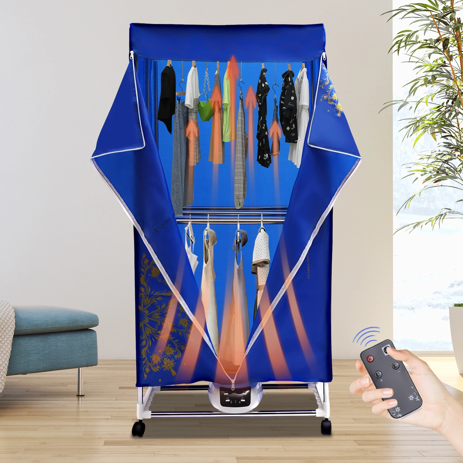 1200-1500W Portable Travel Clothes Dryer Machine PTC 5-layer Heating for Apartments, New Generation Electric Clothes Drying