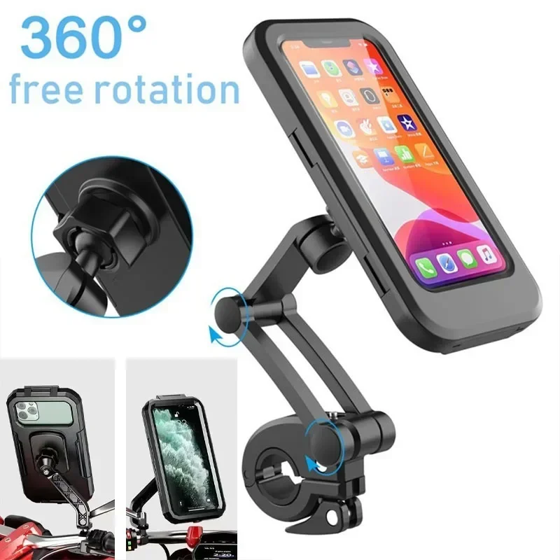 Image 3: Support de téléphone de vélo rétractable réglable 360 °   Écran tactile rotatif étanche Anti-choc pour guidon de moto et vélo
